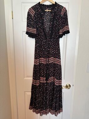 Free People Black Maxi Dress with Red Floral Print